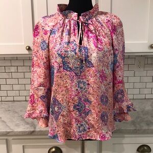 New‎ Alice & Trixie Top Womens Small Pink Silk Bohemian Floral Bohemian Luxury